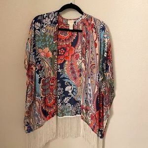 Chico's Ella Paisley Fringed Ruana S/M